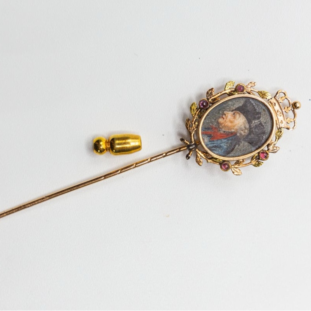 Antique miniature painting French stick pin in gold